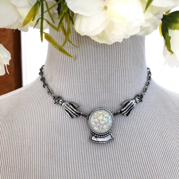 Dolls Kill Jewelry - Dolls Kill Crystal Clear Future Chain Choker silver crystal ball hands design